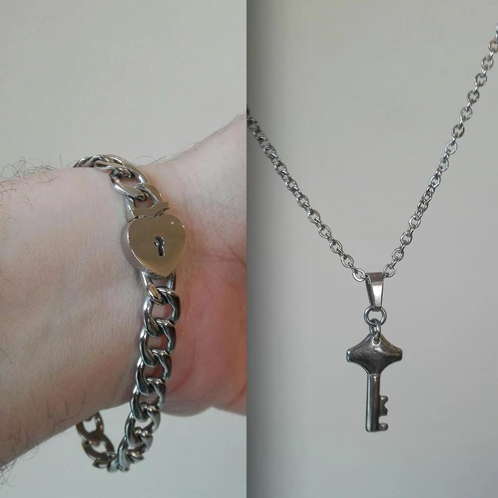 Heart Lock Bracelet & Key Necklace Set