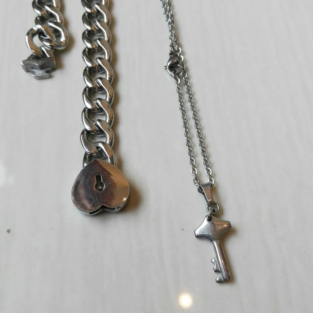 Heart Lock Bracelet & Key Necklace Set