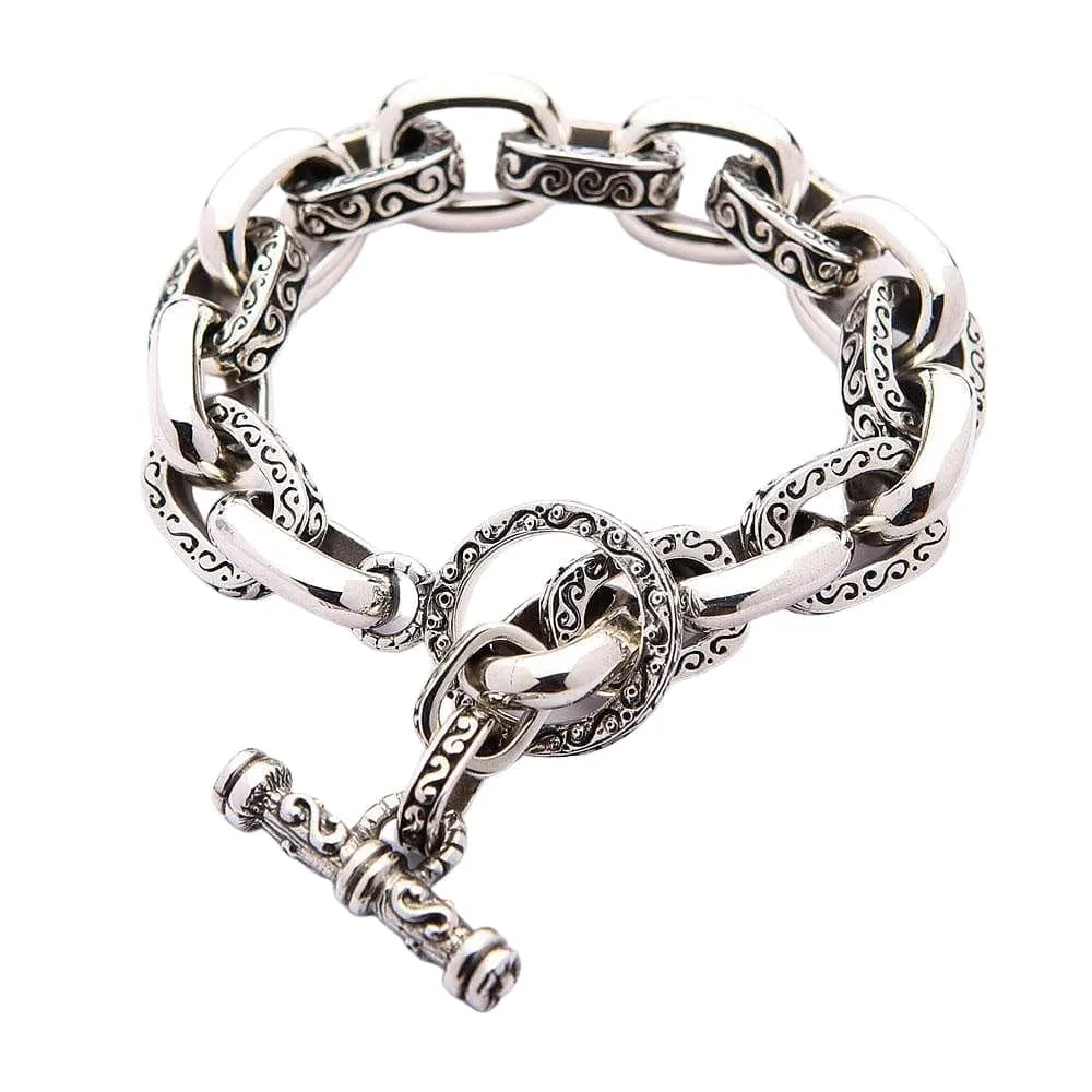Heavy Tribal Tattoo Sterling Silver Men's Chain Biker Bracelet