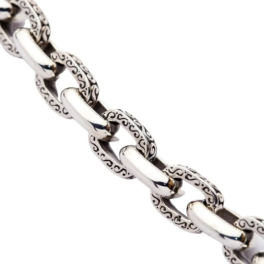 Heavy Tribal Tattoo Sterling Silver Men's Chain Biker Bracelet