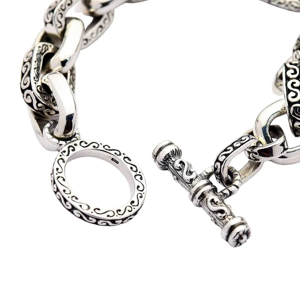 Heavy Tribal Tattoo Sterling Silver Men's Chain Biker Bracelet