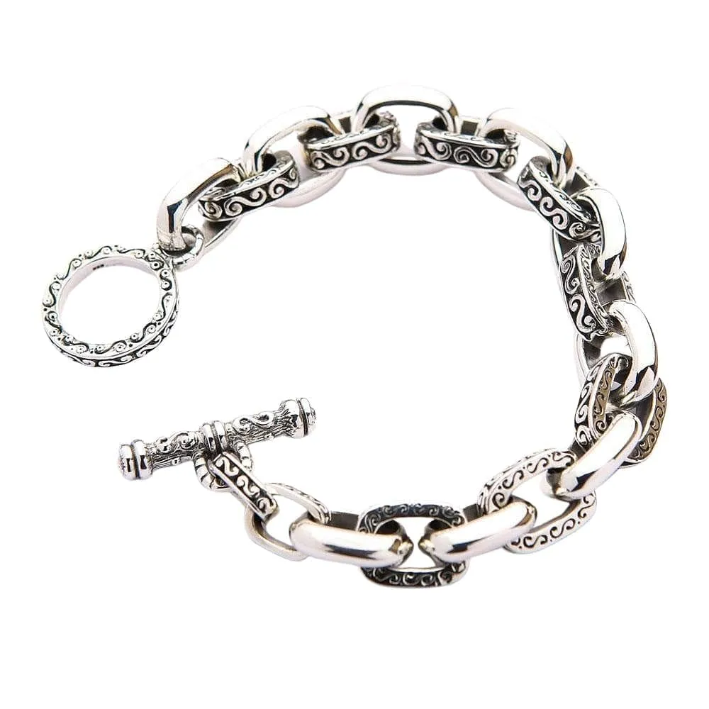 Heavy Tribal Tattoo Sterling Silver Men's Chain Biker Bracelet
