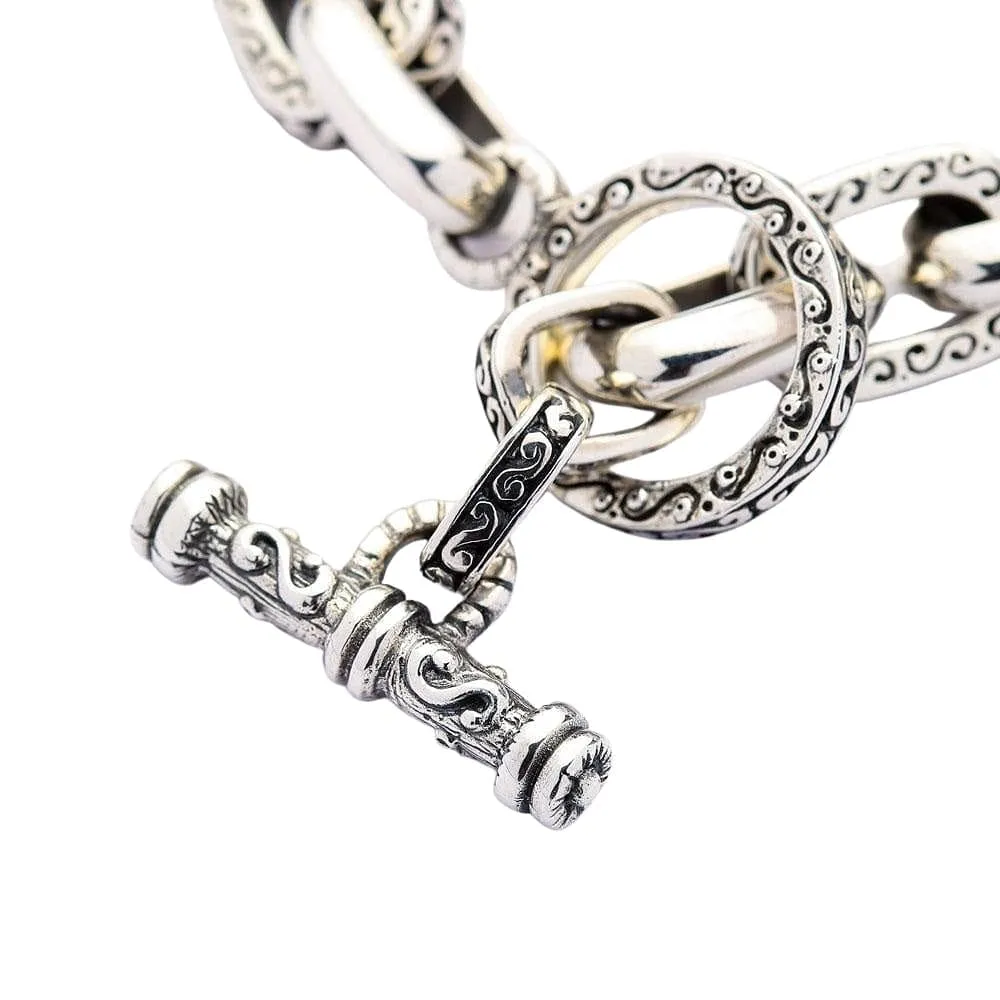 Heavy Tribal Tattoo Sterling Silver Men's Chain Biker Bracelet