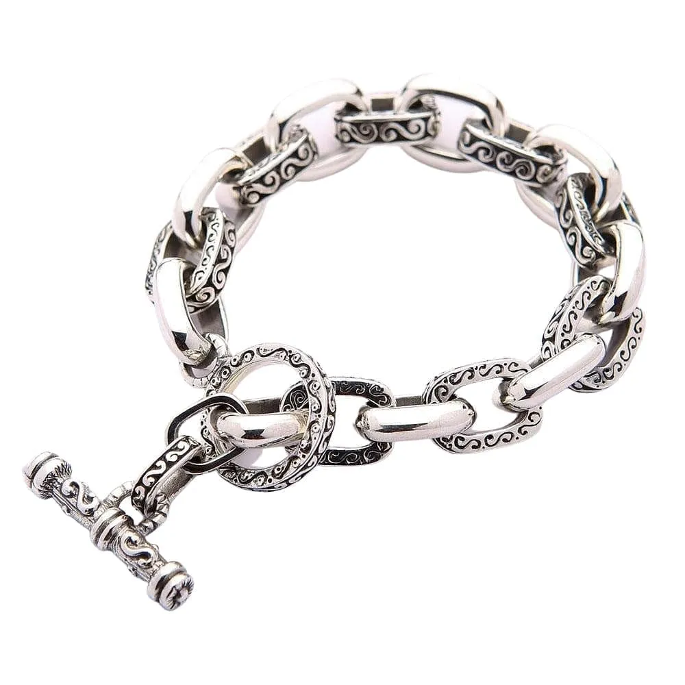 Heavy Tribal Tattoo Sterling Silver Men's Chain Biker Bracelet
