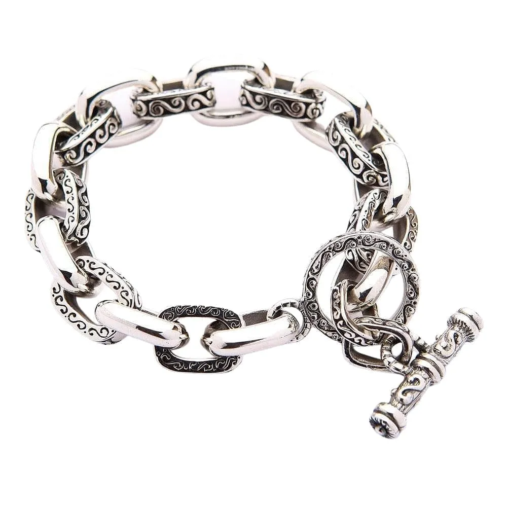 Heavy Tribal Tattoo Sterling Silver Men's Chain Biker Bracelet