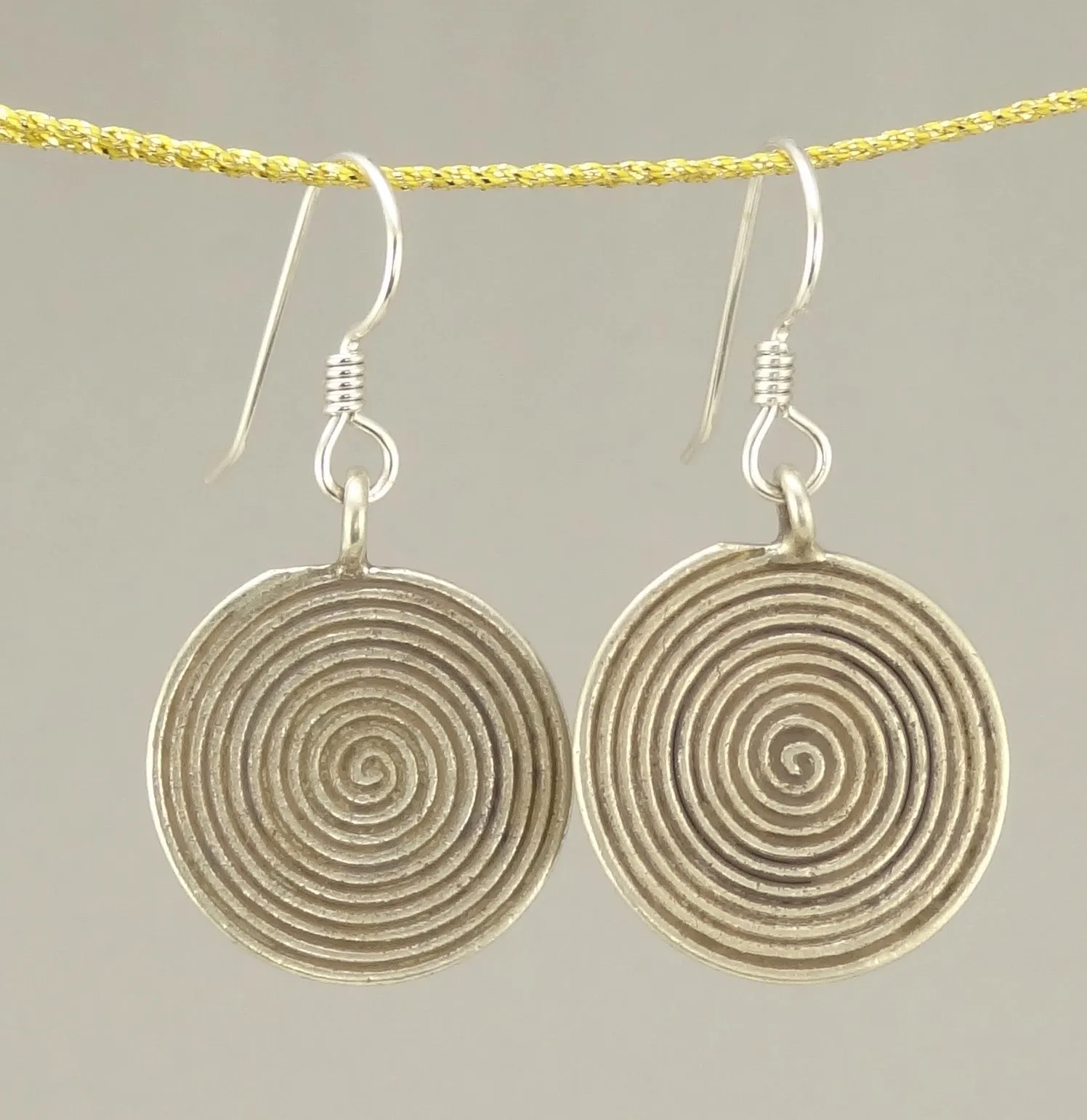 Hill Tribe Silver Concentric Circles Disk Earrings