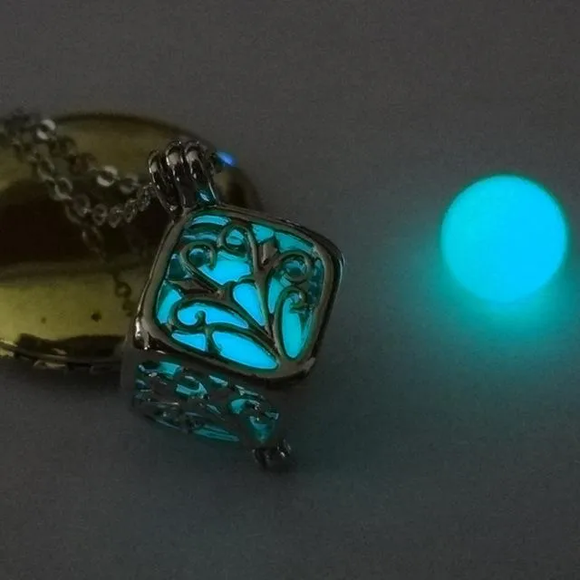 Hollow Tree of Life Cube Glow in the Dark Pendant Necklace