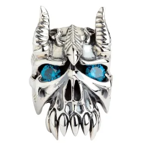Horn Bison Devil Sterling Silver Skull Biker Ring