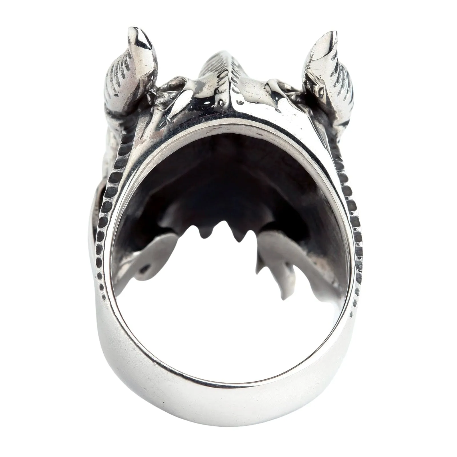 Horn Bison Devil Sterling Silver Skull Biker Ring