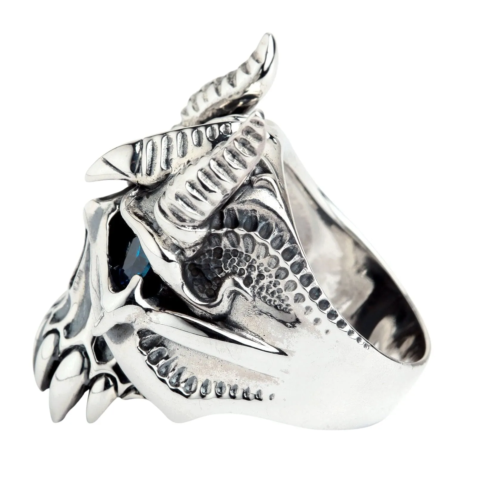 Horn Bison Devil Sterling Silver Skull Biker Ring