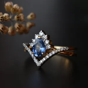 INTERLOCKING Natural Blue Sapphire & Diamond Wedding Ring Set