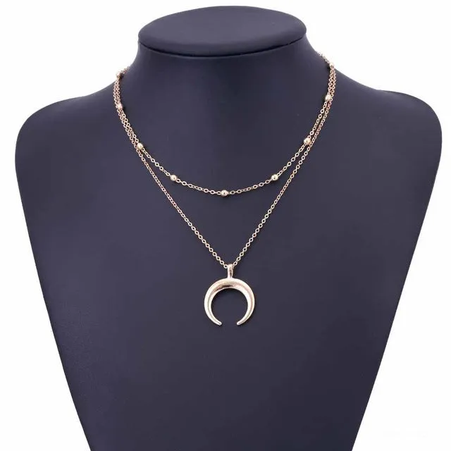 IPARAM 2017 New Fashion Double Horn Necklace Crescent Moon Necklace Boho Jewelry Minimal Girlfriend Gift