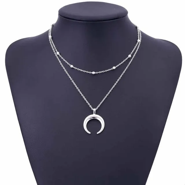 IPARAM 2017 New Fashion Double Horn Necklace Crescent Moon Necklace Boho Jewelry Minimal Girlfriend Gift