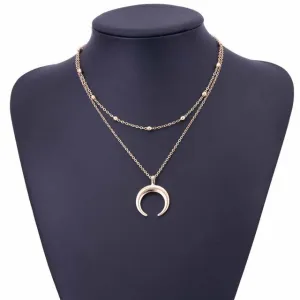 IPARAM 2017 New Fashion Double Horn Necklace Crescent Moon Necklace Boho Jewelry Minimal Girlfriend Gift