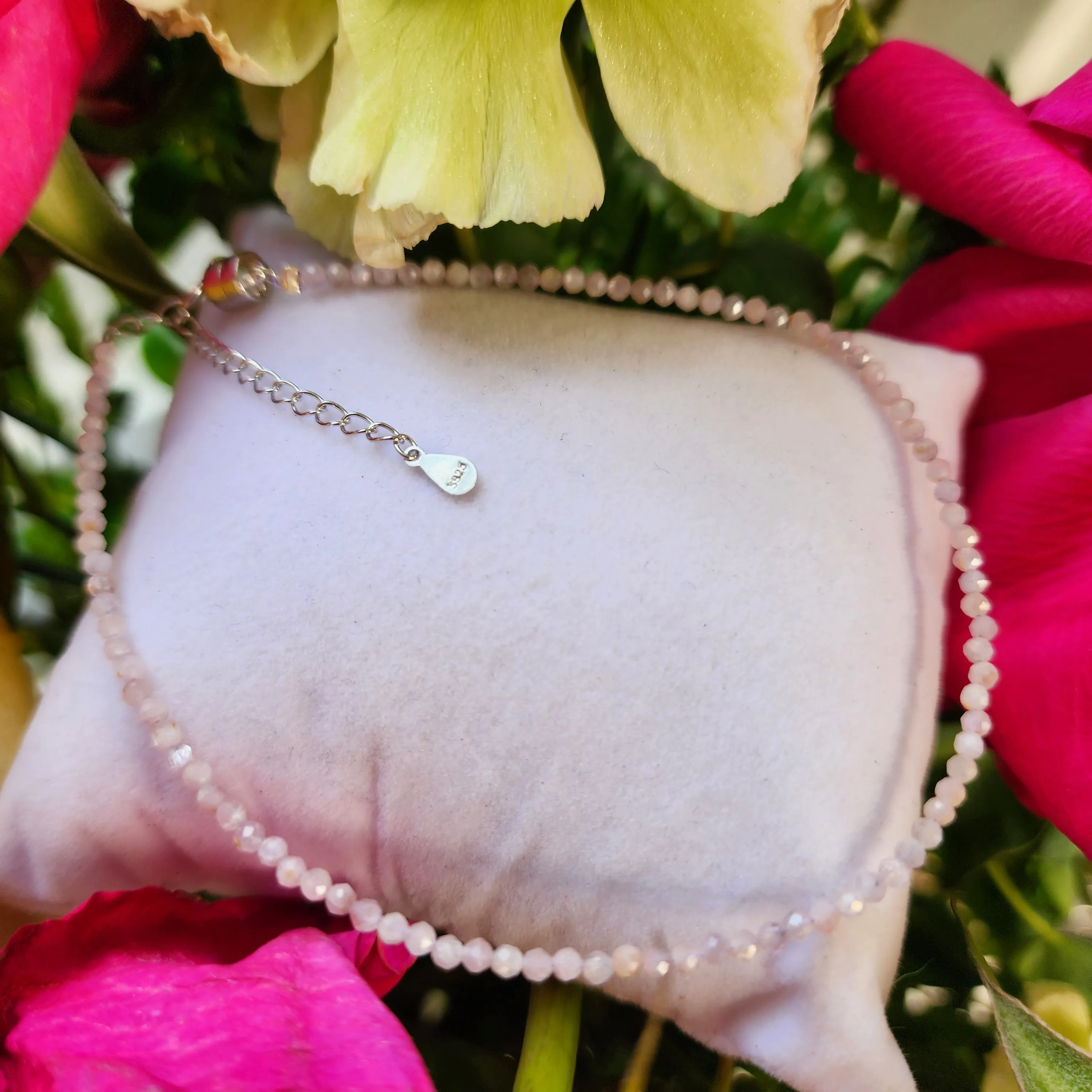 Kunzite Micro Faceted Anklet .925 Silver for Harmonizing Relationships and your Space