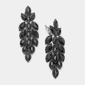 Large Black Crystal Leaf Clip On Earrings | 384200