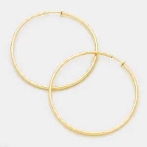 Large Clip On Gold Textured Hoop Earrings | 3.25" | 142686
