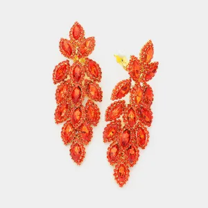 Large Orange Crystal Leaf Clip On Earrings | 541892