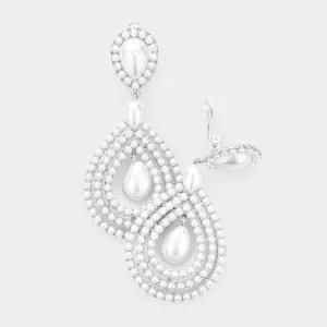 Large Pearl Trimmed Pearl Teardrop Clip On Earrings | 442929