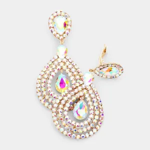 Large Rhinestone Trimmed AB Crystal Teardrop Clip On Earrings | 427523