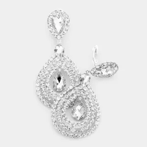 Large Rhinestone Trimmed Clear Crystal Teardrop Clip On Earrings | 427531