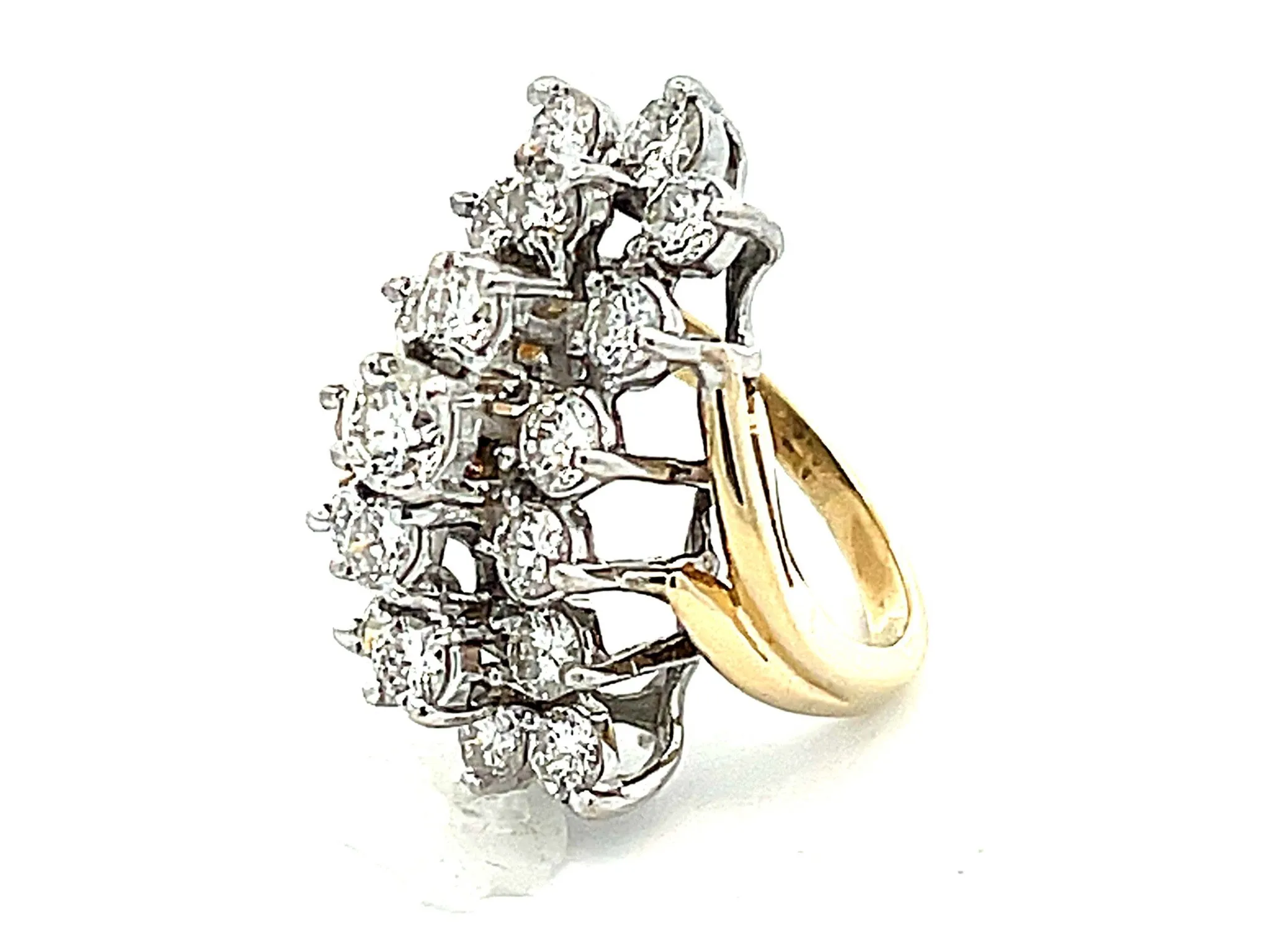 Large Three Vertical Row Diamond Waterfall Ring in 14k White and Yellow Gold