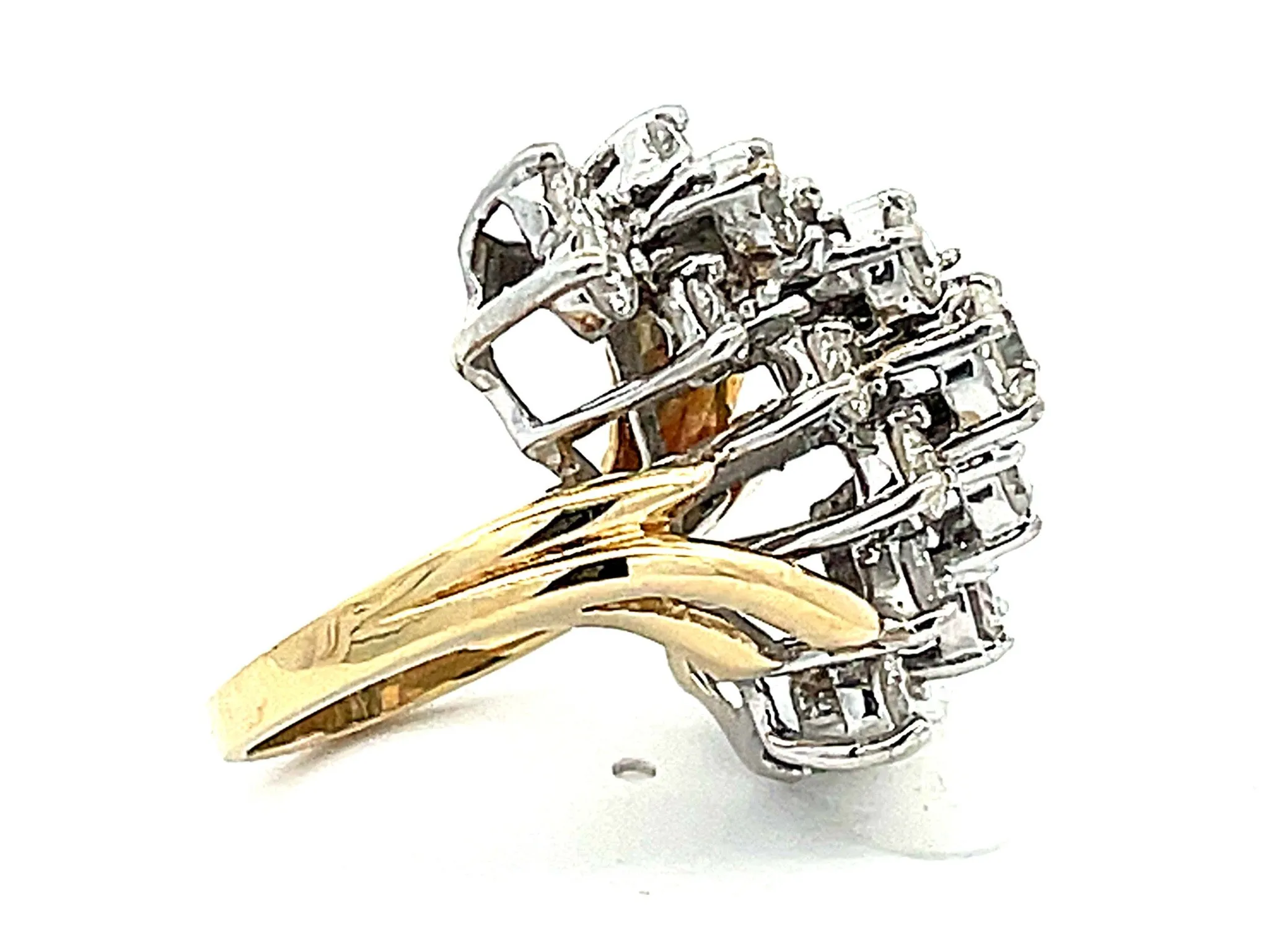 Large Three Vertical Row Diamond Waterfall Ring in 14k White and Yellow Gold