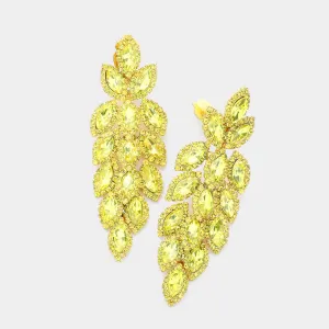 Large Yellow Crystal Leaf Clip On Earrings  | 550563