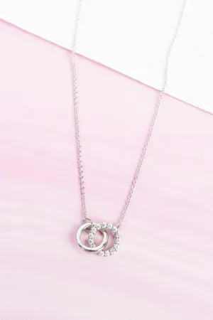Linked Loops Cubic Zirconia Silvertone Necklace
