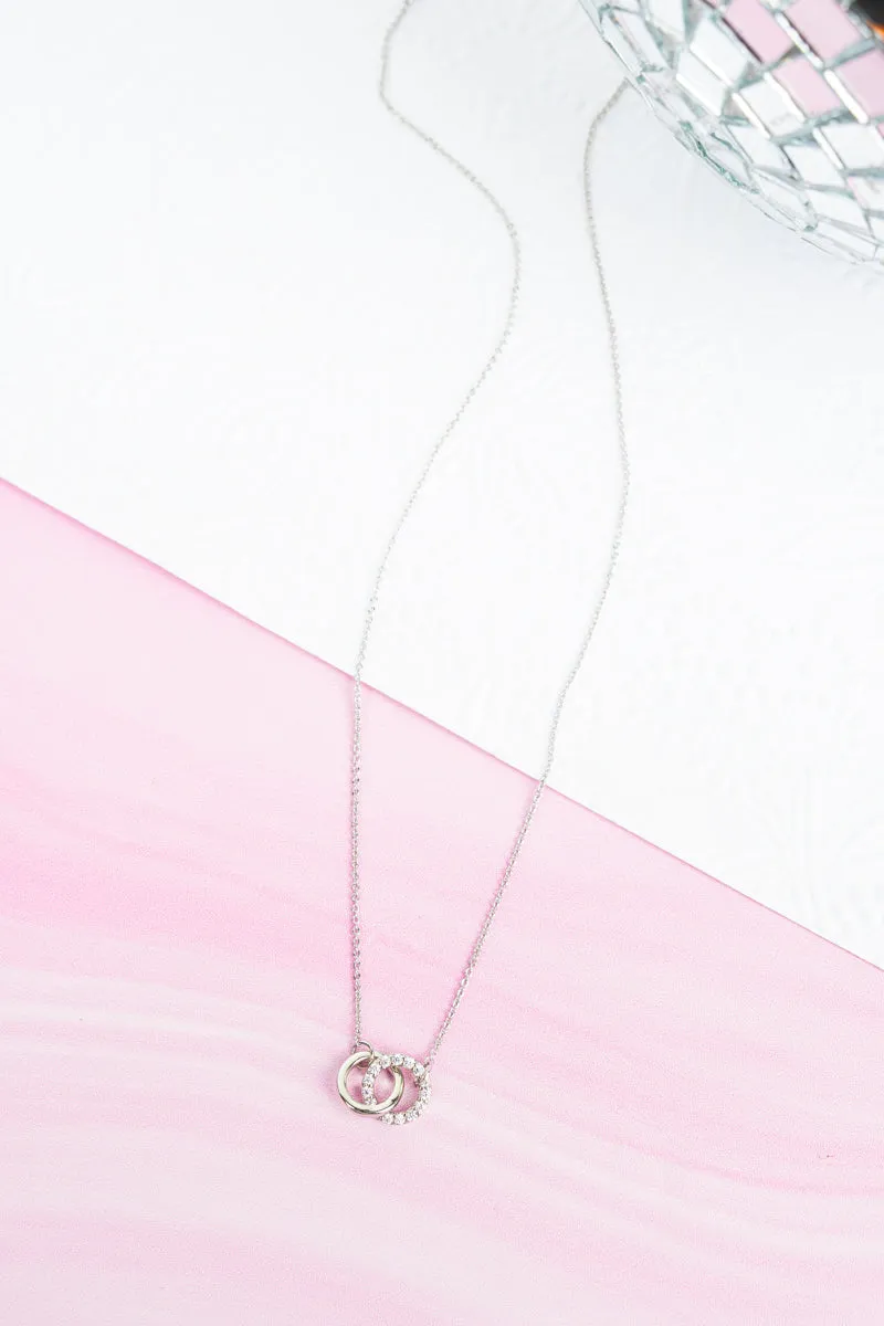 Linked Loops Cubic Zirconia Silvertone Necklace
