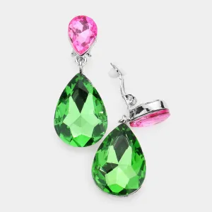 Little Girls Clip-on Pink/Green Teardrop Earrings | 555449