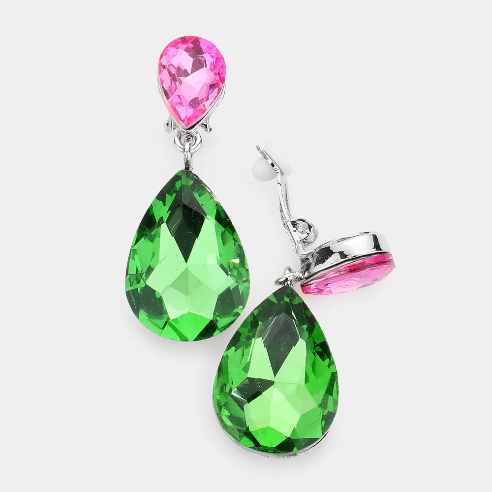 Little Girls Clip-on Pink/Green Teardrop Earrings | 555449