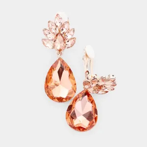 Little Girls Peach Teardrop Clip On Drop Earrings  | 462664