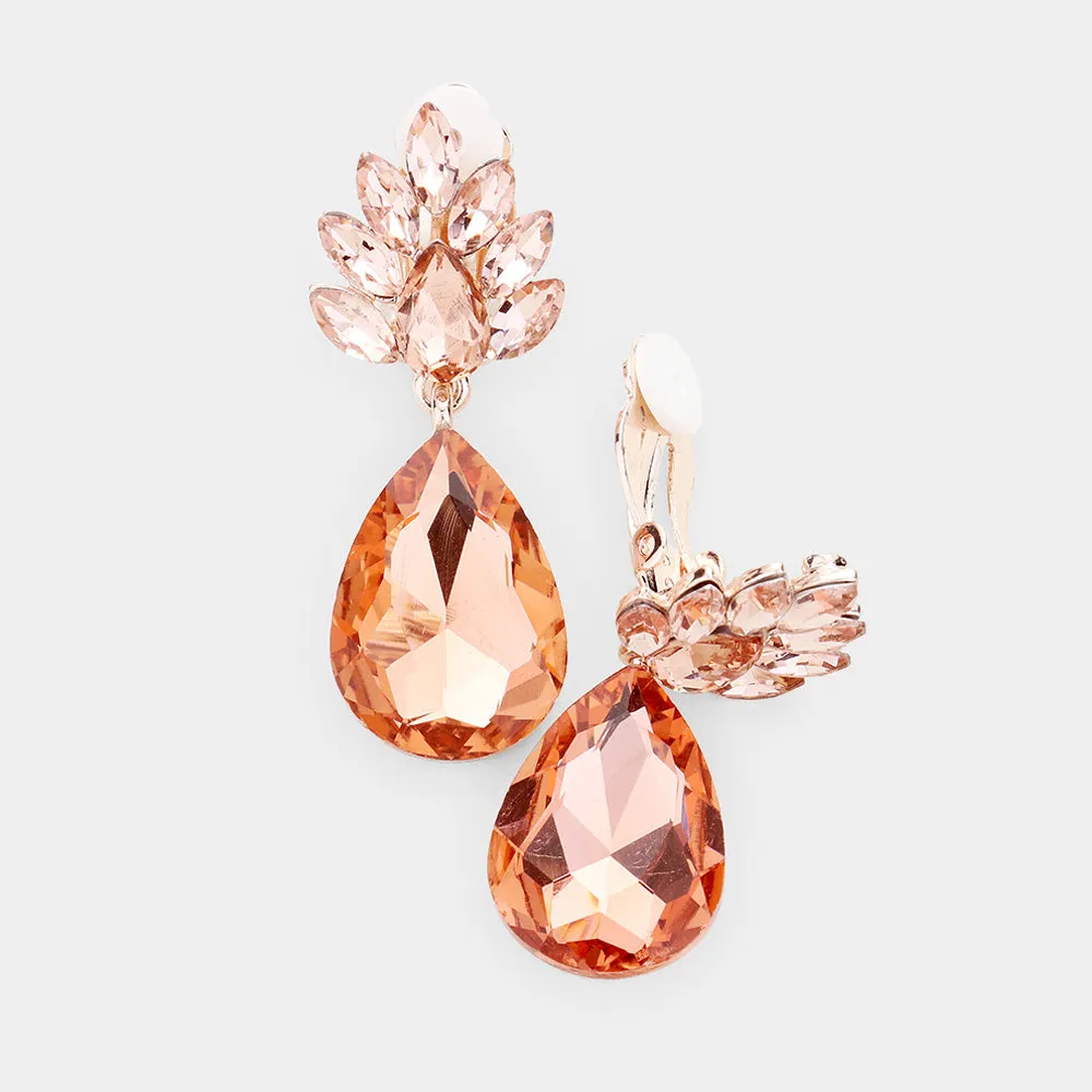 Little Girls Peach Teardrop Clip On Drop Earrings  | 462664