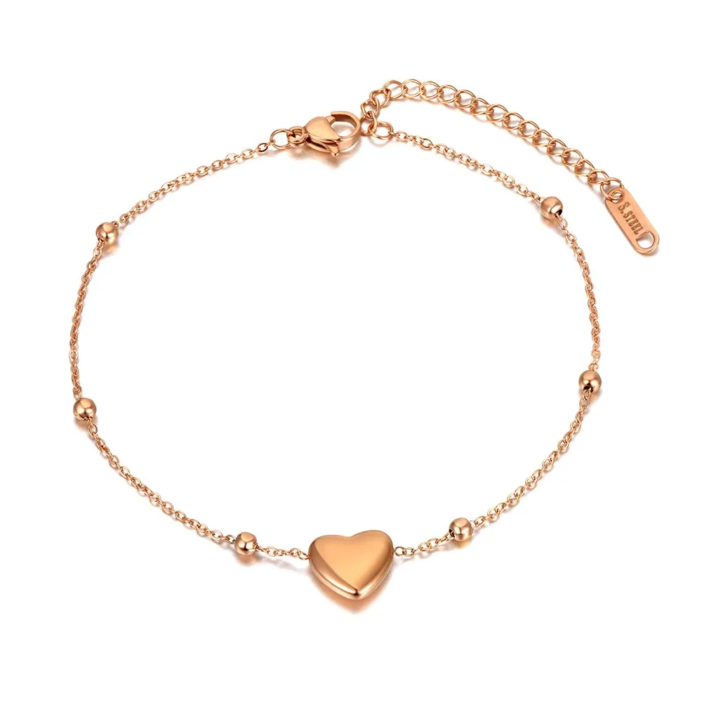 Lokaer Bohemia Heart Charm Titanium Women Anklet