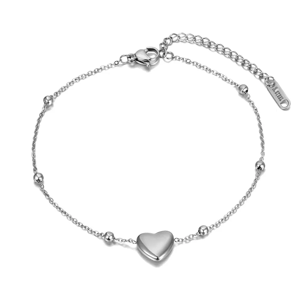 Lokaer Bohemia Heart Charm Titanium Women Anklet