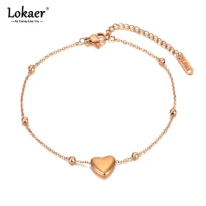 Lokaer Bohemia Heart Charm Titanium Women Anklet