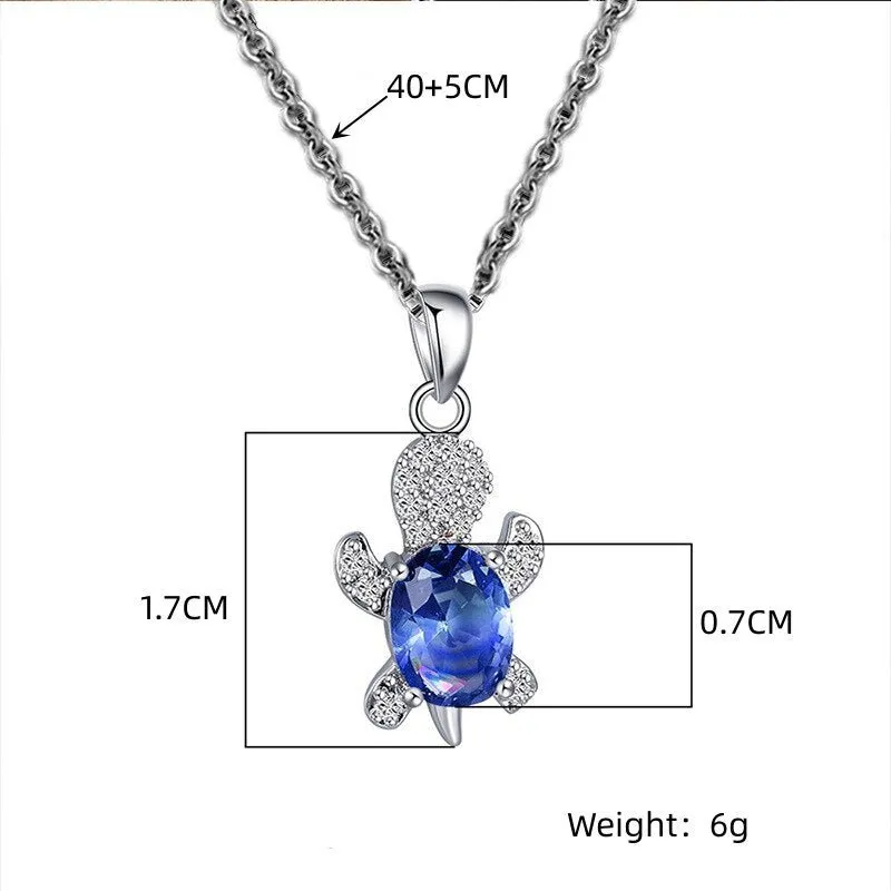 Luxury Aquamarine Turtle Jewelry Set Women Silver Necklace Earrings