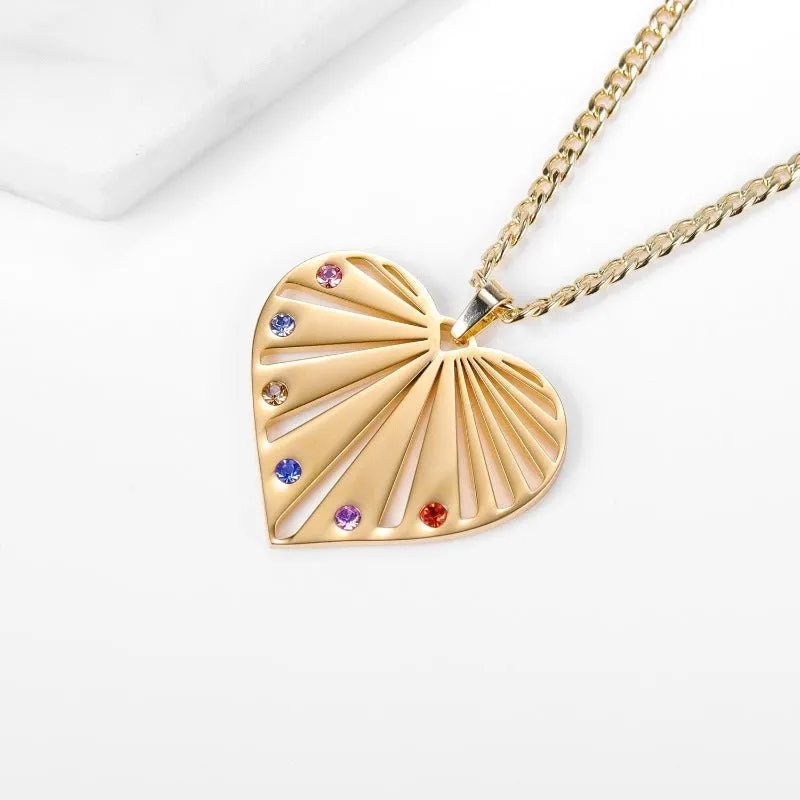Luxury Birthstones Heart Pendant Necklace For Mother Engrave Jewelry