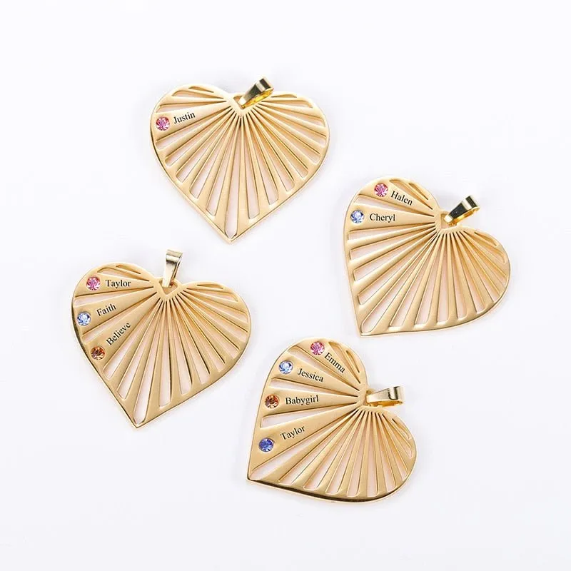 Luxury Birthstones Heart Pendant Necklace For Mother Engrave Jewelry