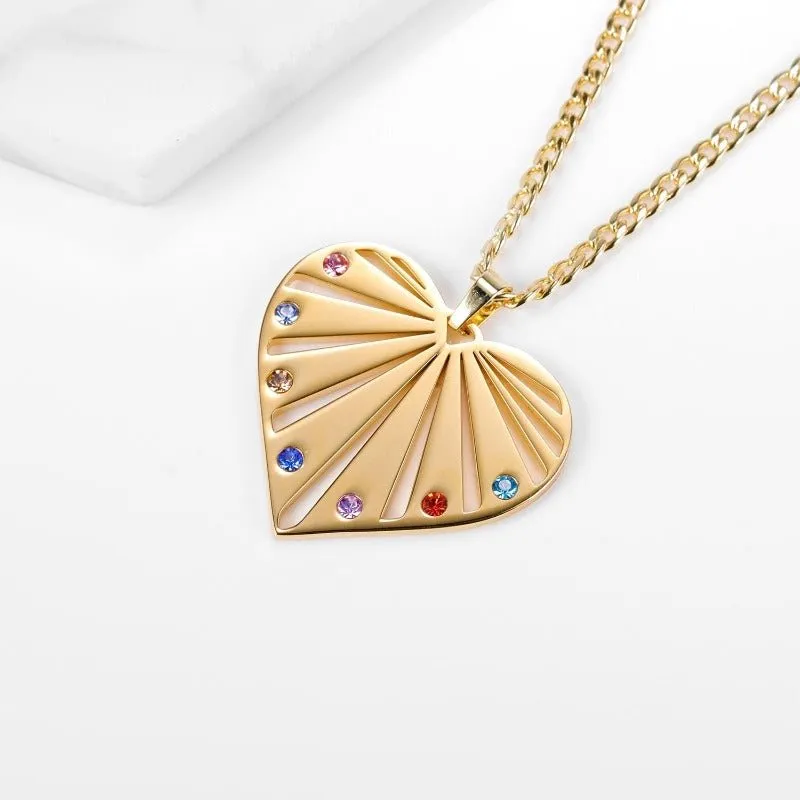 Luxury Birthstones Heart Pendant Necklace For Mother Engrave Jewelry