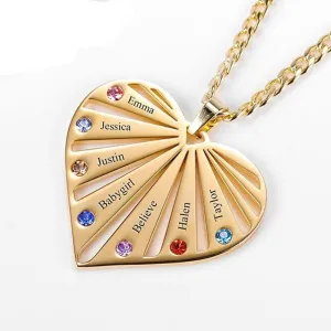 Luxury Birthstones Heart Pendant Necklace For Mother Engrave Jewelry