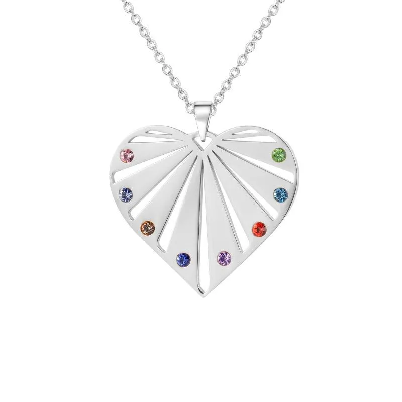 Luxury Birthstones Heart Pendant Necklace For Mother Engrave Jewelry