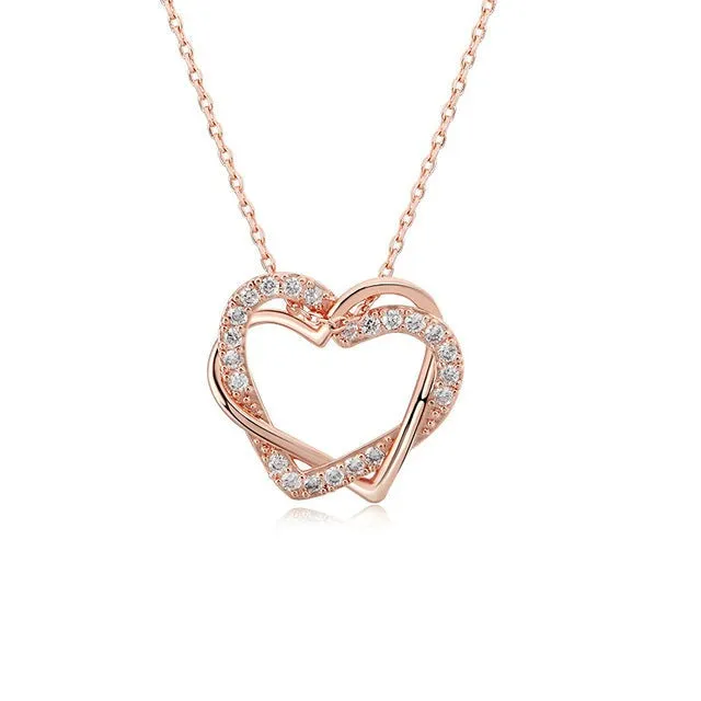 Luxury White Zircon Pendant Necklace 14K Rose Gold Women Bridal Jewelry