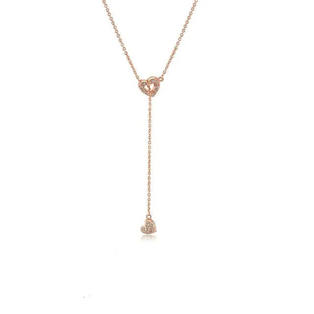 Luxury White Zircon Pendant Necklace 14K Rose Gold Women Bridal Jewelry