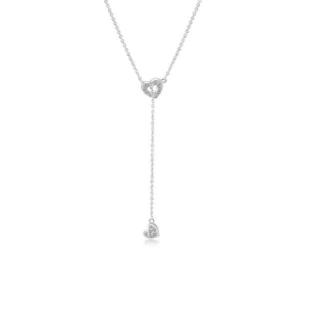 Luxury White Zircon Pendant Necklace 14K Rose Gold Women Bridal Jewelry