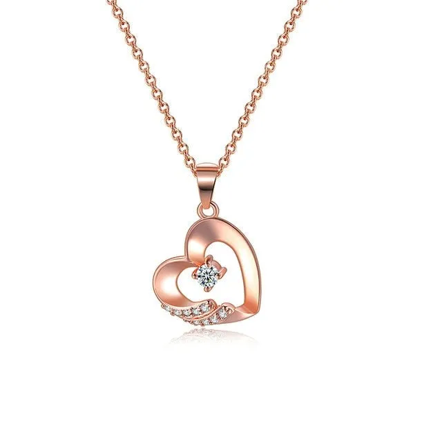Luxury White Zircon Pendant Necklace 14K Rose Gold Women Bridal Jewelry