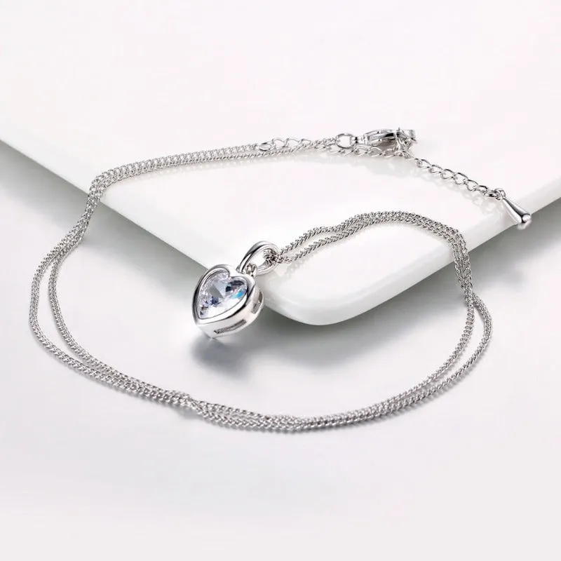 Luxury White Zircon Pendant Necklace 14K Rose Gold Women Bridal Jewelry
