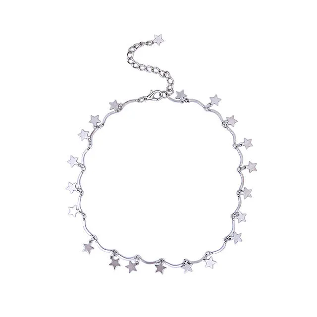 LWONG Dainty Gold Color Chain Tiny Star Choker Necklace for Women Bijou Necklaces Pendants Simple Boho Layering Chokers Chockers