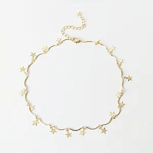 LWONG Dainty Gold Color Chain Tiny Star Choker Necklace for Women Bijou Necklaces Pendants Simple Boho Layering Chokers Chockers